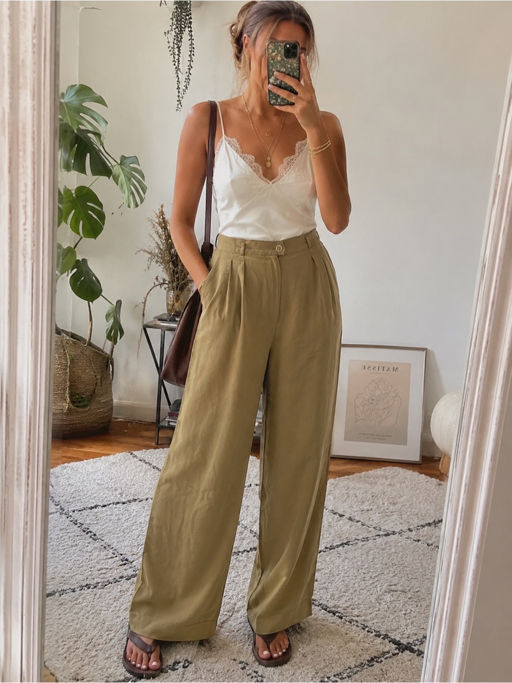 High-Waist Wide-Leg Pants in Olive for Women